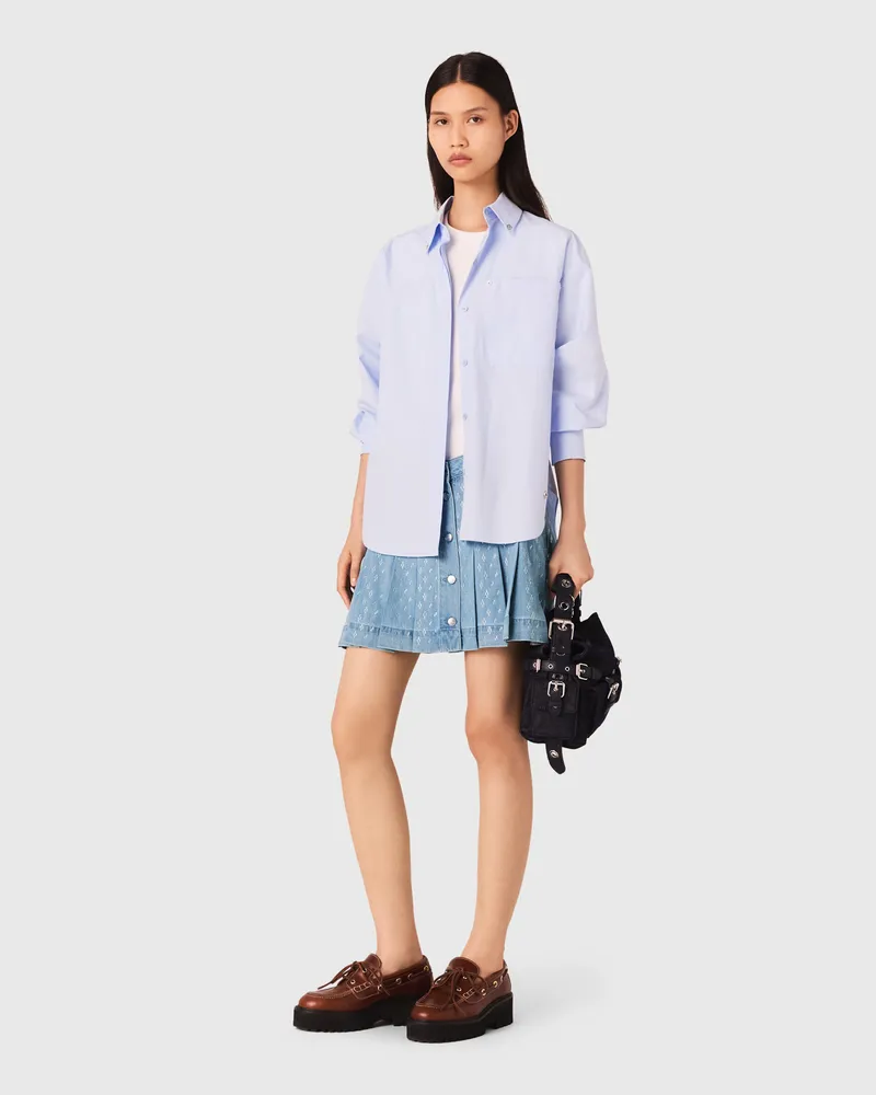 Maje Plissee-jeansrock Mit Strass - Bleu Denim Bleu
