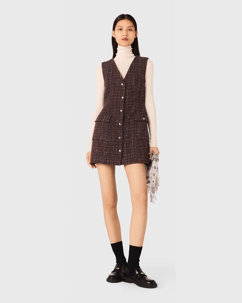 Maje Kurzes Kleid Aus Tweed - Braun Braun