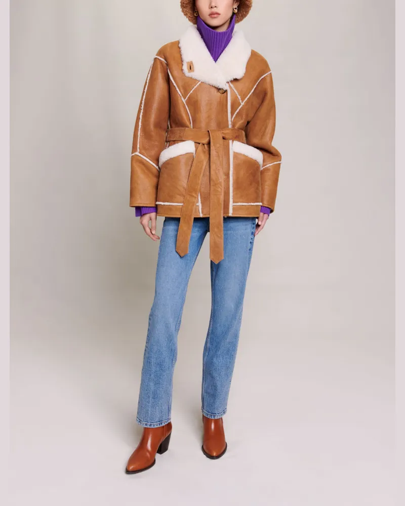 Maje Kurzer Shearlingmantel - Kamel Kamel