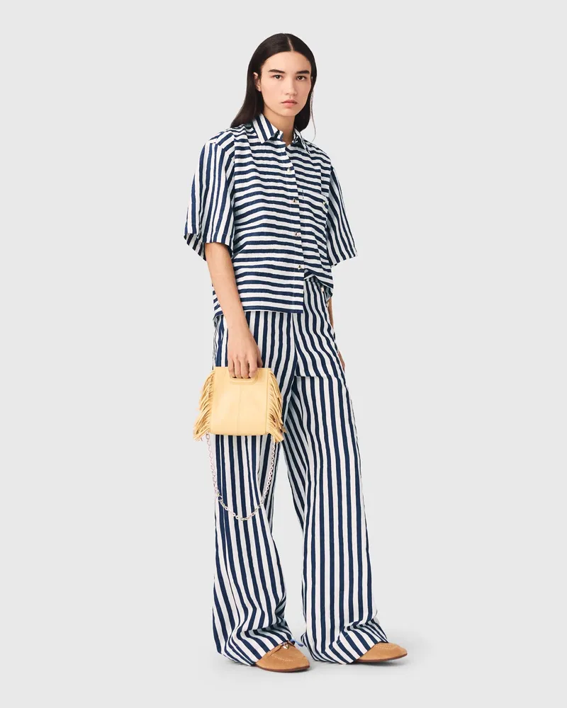 Maje Kurzes Hemd Aus Leinenmischung - Weiß/blau Weiß