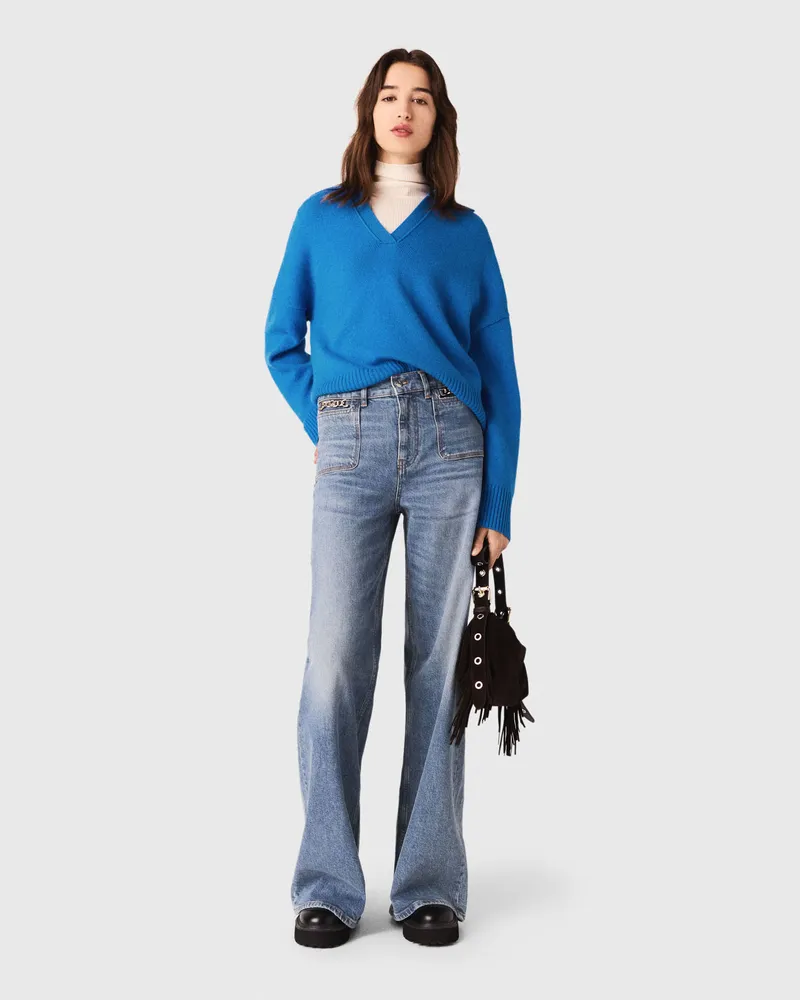 Maje Pullover Mit Offenem Polokragen - Blau Türkis