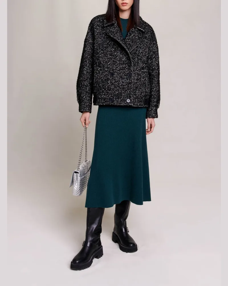 Maje Strukturierter Mantel - Schwarz / Weiß Schwarz