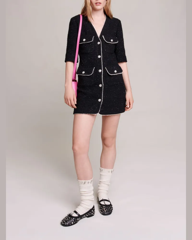 Maje Kurzes Kleid Aus Tweed - Schwarz Schwarz