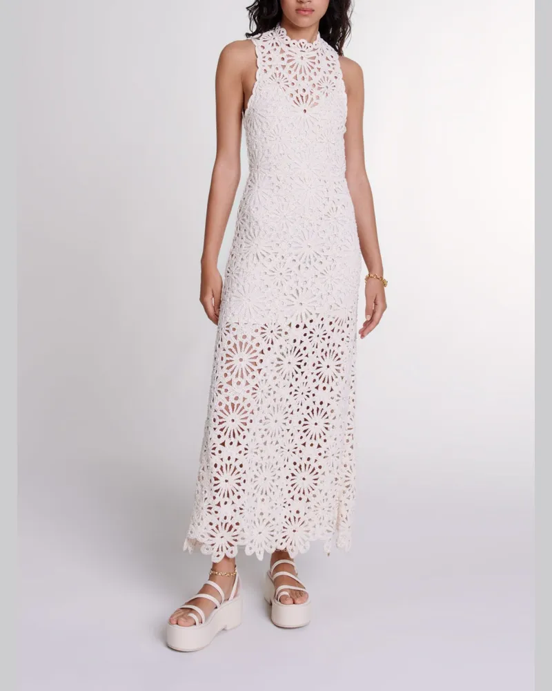 Maje Langes Häkelkleid Mit Perlen - Ecru Ecru