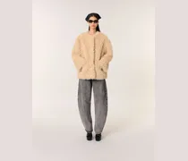 Kurzer Kunstpelzmantel - Beige
