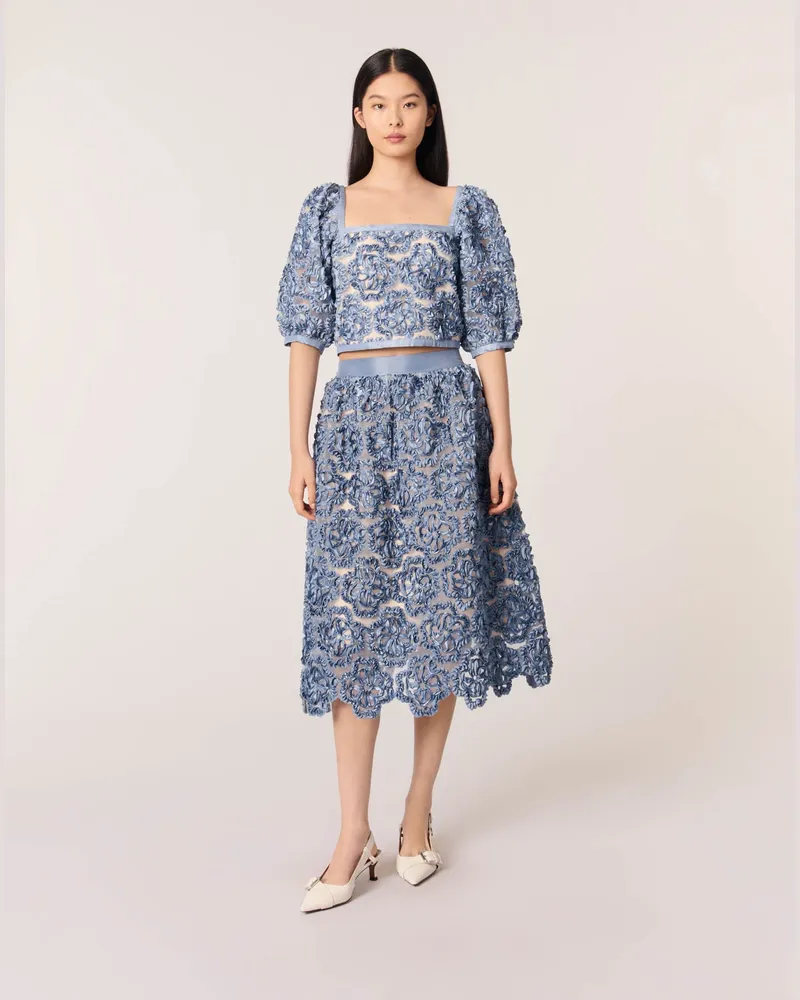 Maje Langer Organza-rock Mit Motiv - Blau Blau