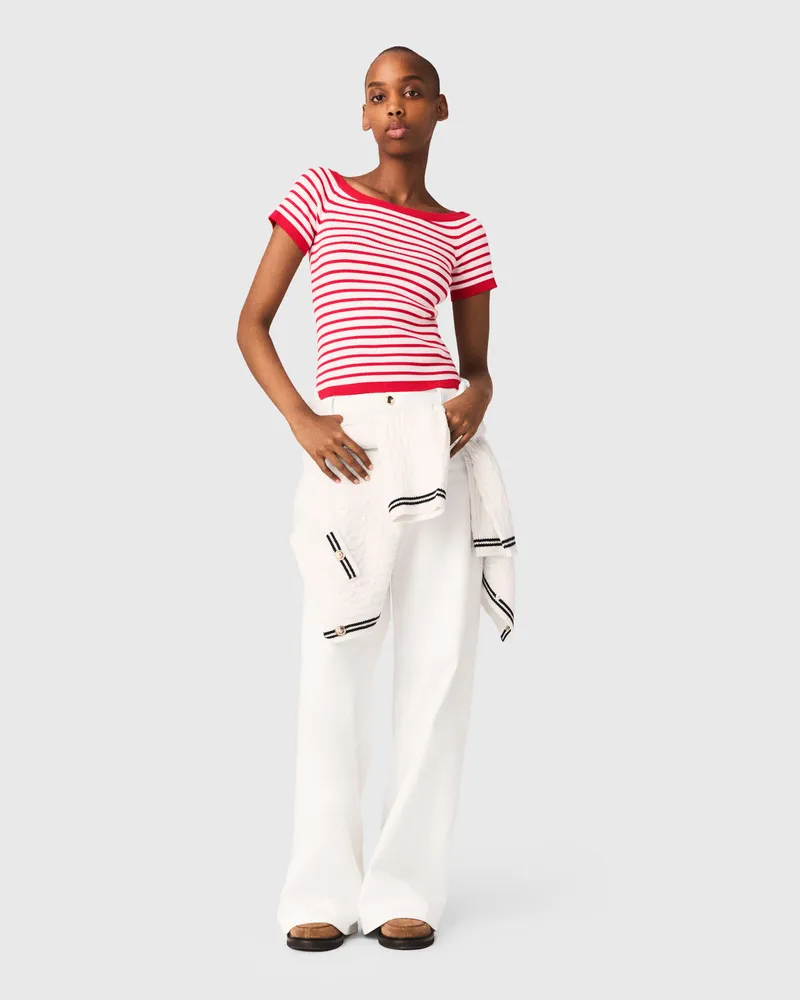 Maje Gestreiftes U-boot-top Aus Strick - Rot Rot