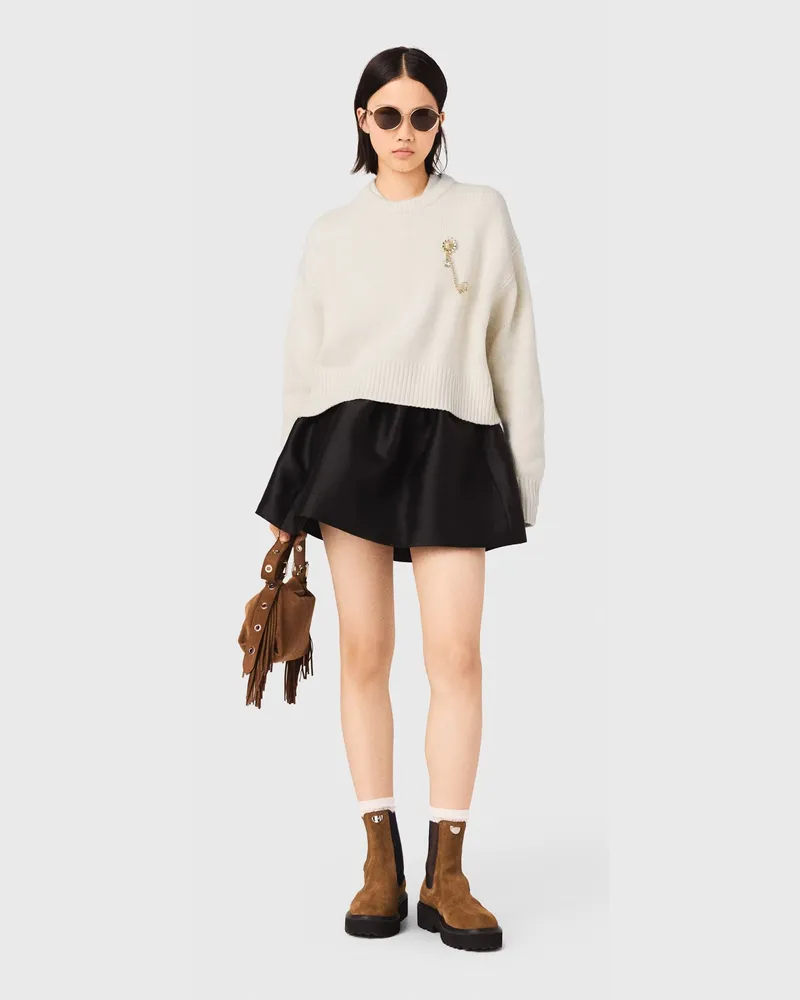 Maje Pullover Mit Blumenbrosche - Ecru Ecru