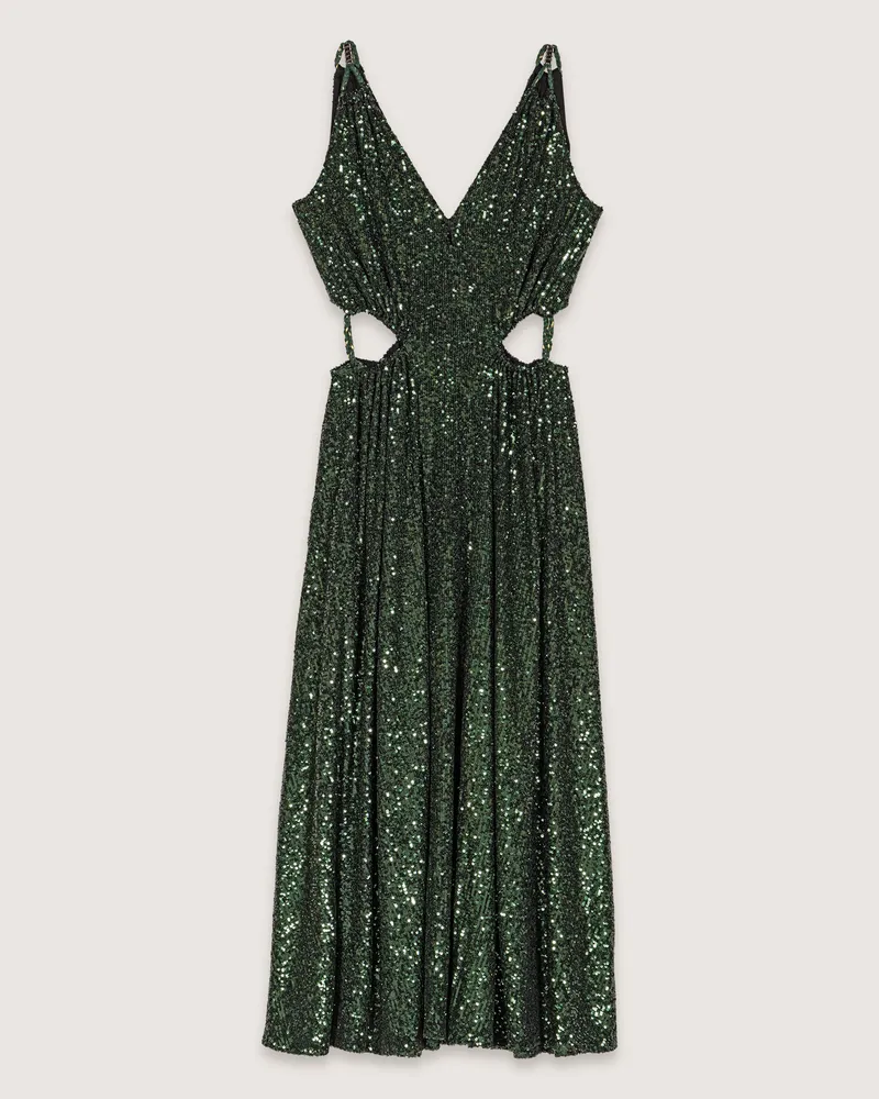 Maje Langes Kleid Mit Pailletten - Flaschengrün Flaschengrün