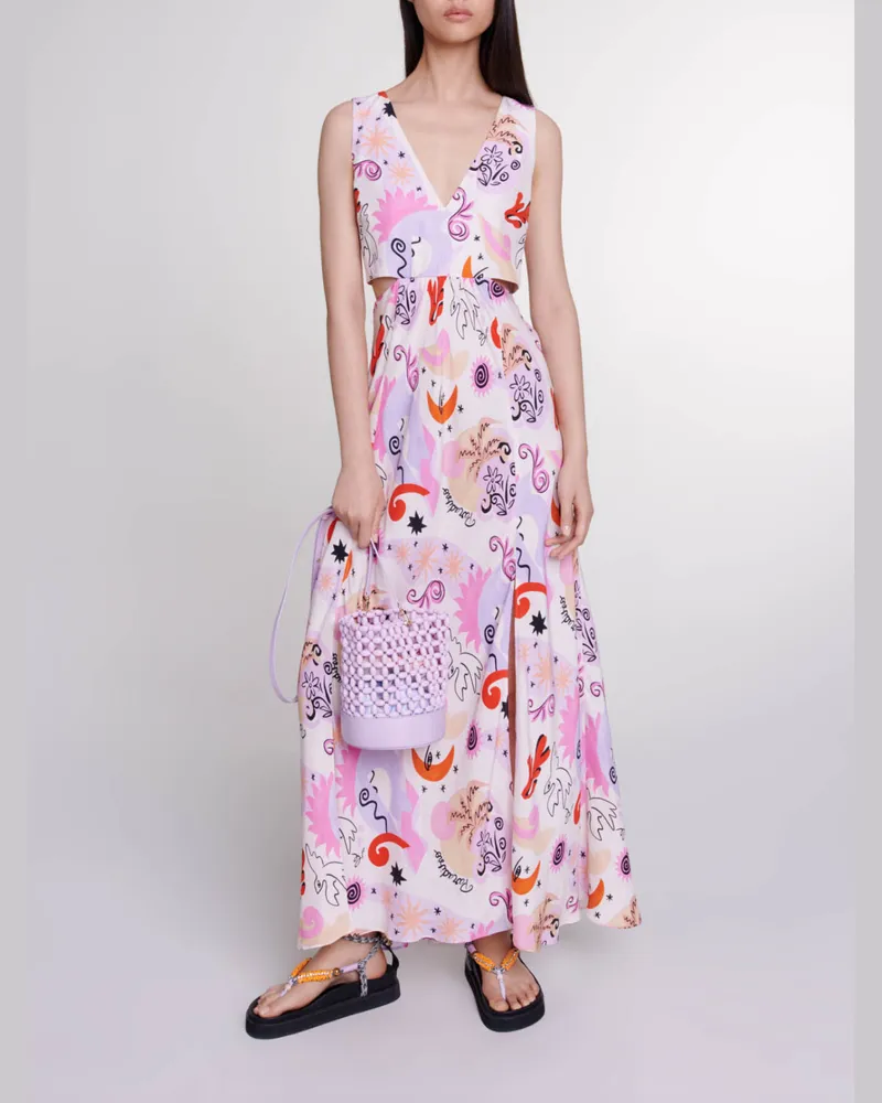 Maje Langes Seidenkleid Mit Cut-outs - Imprime Paradisio Imprime