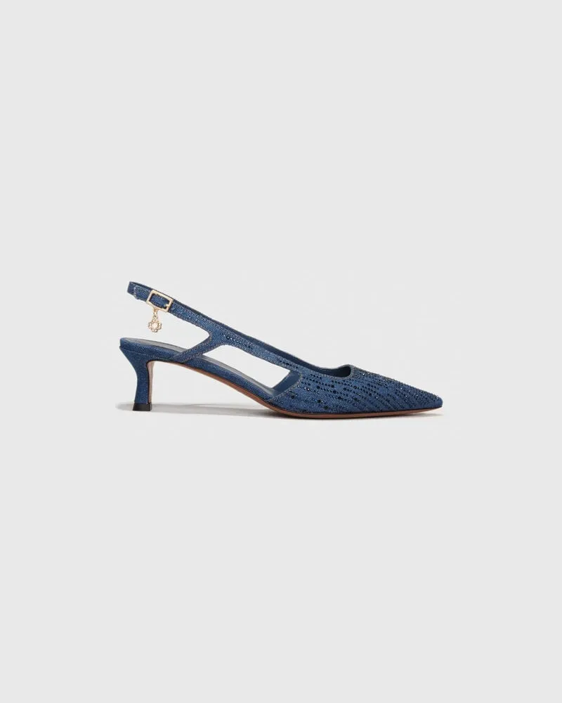 Maje Slingback-denim-pumps Mit Strass - Blau Blau