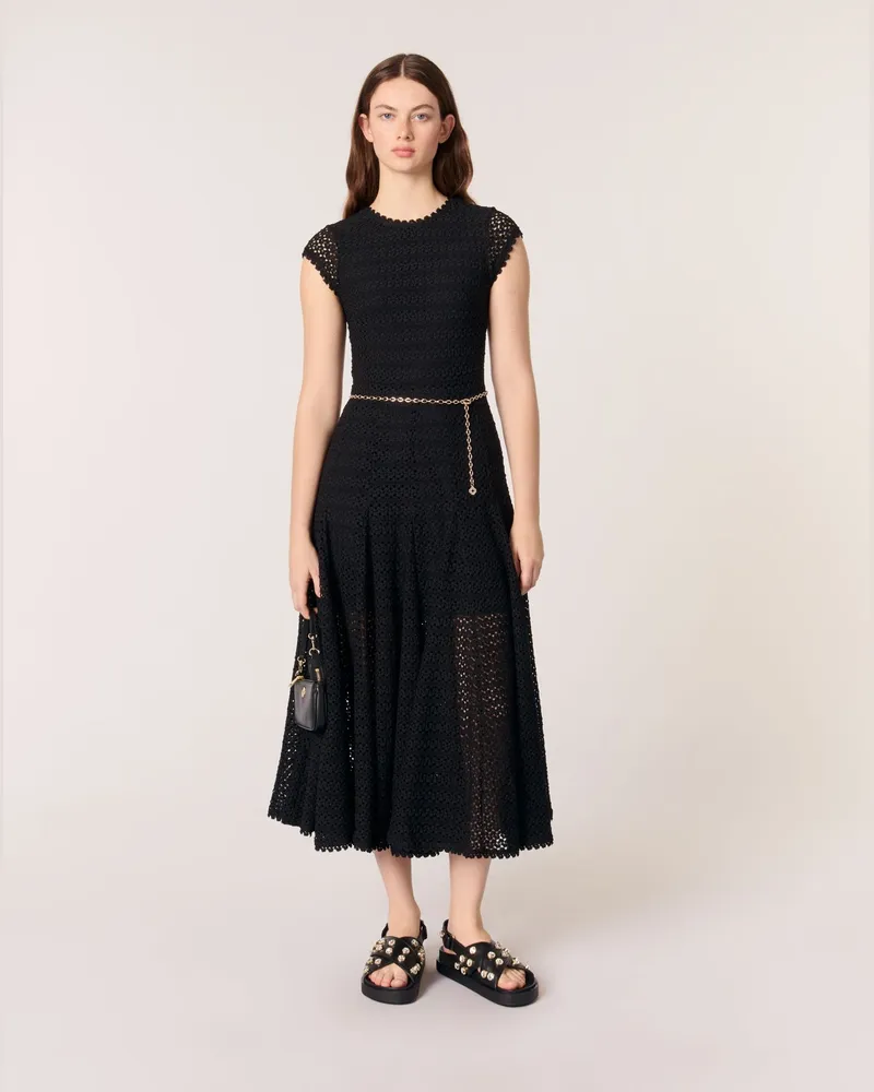 Maje Langes Häkelkleid - Schwarz Schwarz