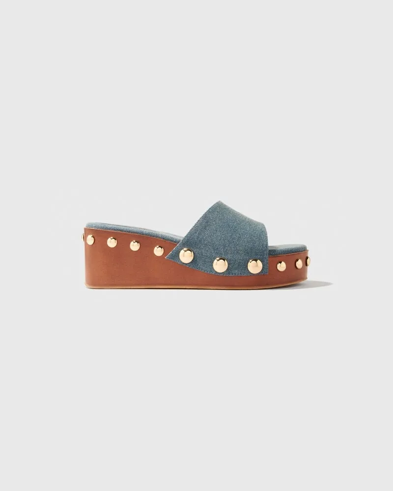 Maje Plateau-pantoletten Aus Denim Mit Studs - Jeansblau Jeansblau