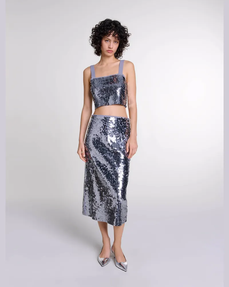Maje Stricktop Mit Pailletten - Kleid mit Pailletten - Grau Grau