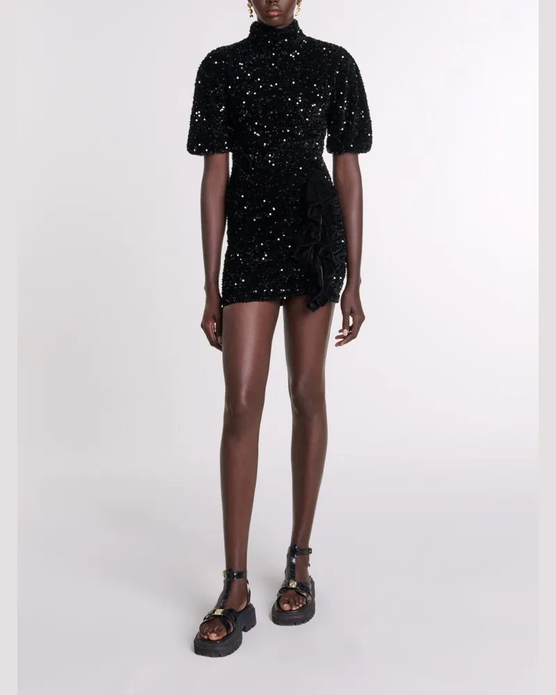 Maje Kurzes Samtkleid Mit Pailletten - Abendkleid - Schwarz Schwarz