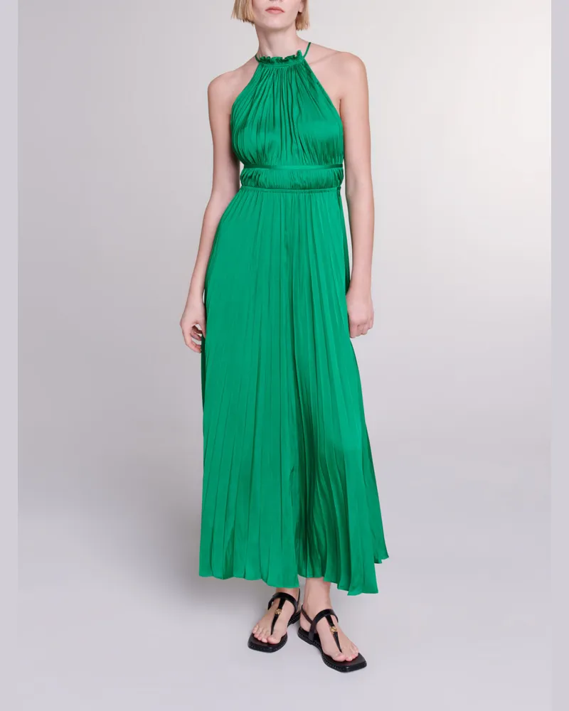 Maje Langes, Plissiertes Kleid Aus Satin - Grün Grün