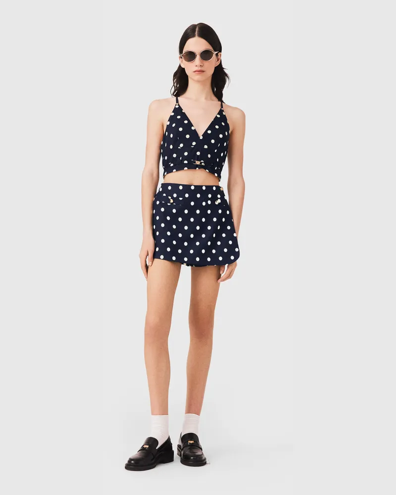 Maje Trompe-l'oeil-shorts Aus Leinenmix - Marine Pois Print Marine