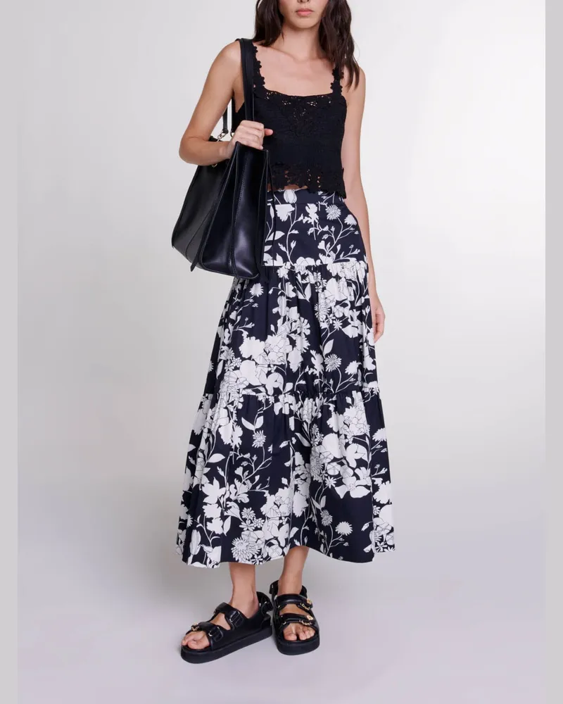 Maje Langer Rock Mit Floralem Print - Imprime Floral Ecru Noir Imprime
