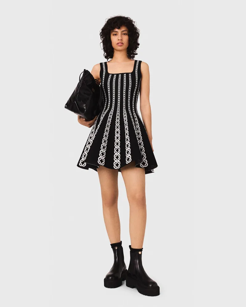 Maje Kurzes Kleid Aus Jacquard-strick - Weiß/schwarz Weiß