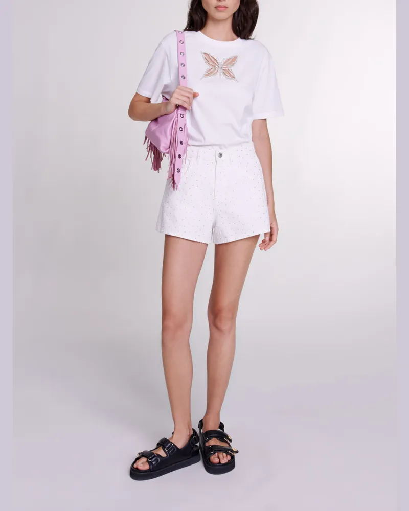 Maje Denimshorts Mit Strass - Weiß Weiß