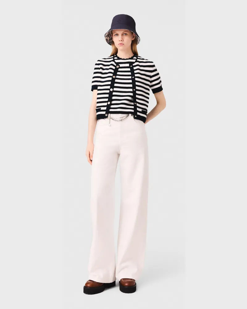 Maje Kurzer Gehäkelter Cardigan - Blanc/marine Blanc