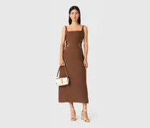 Langes Leinenmischkleid - Braun