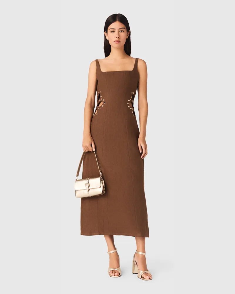 Maje Langes Leinenmischkleid - Braun Braun