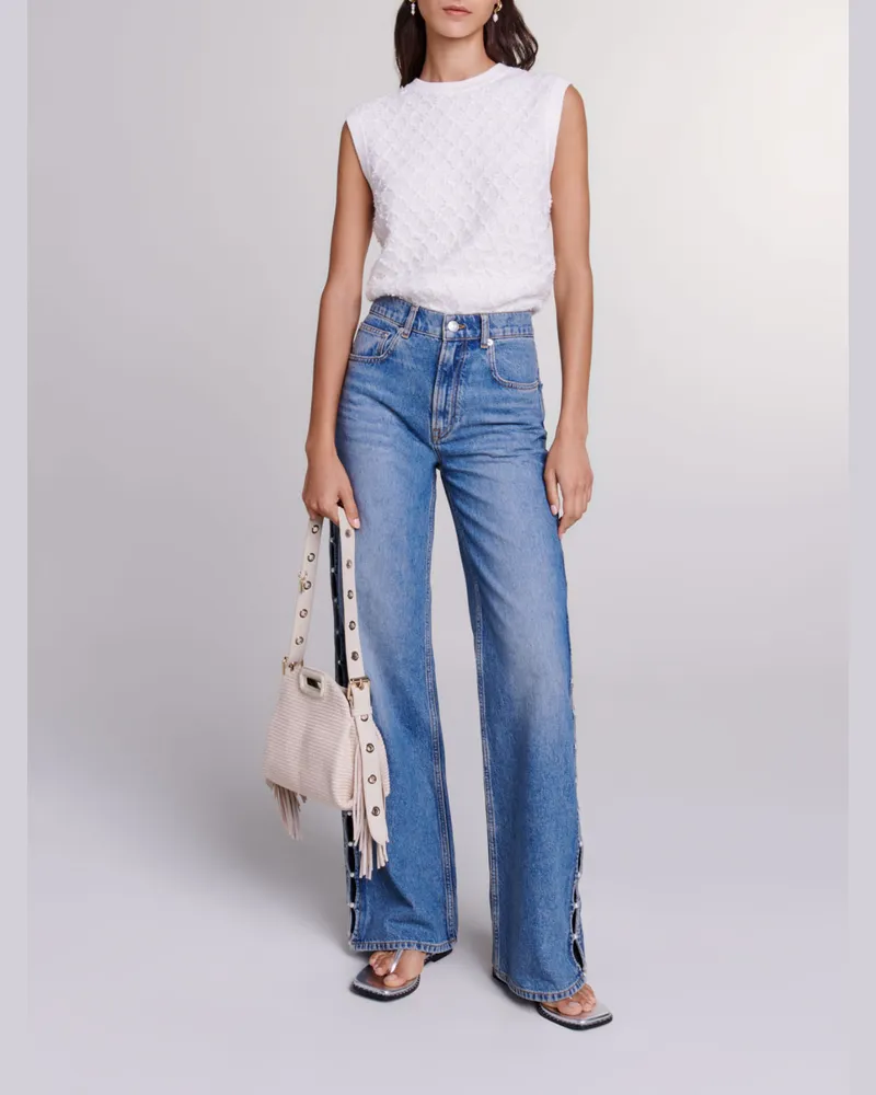 Maje Gerade Jeans Lochmuster Und Perlen - Blau Blau