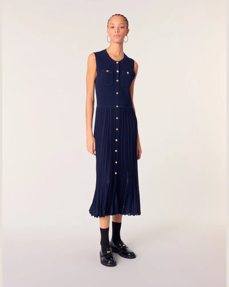 Maje Langes, Plissiertes Strickkleid - Marineblau Marine