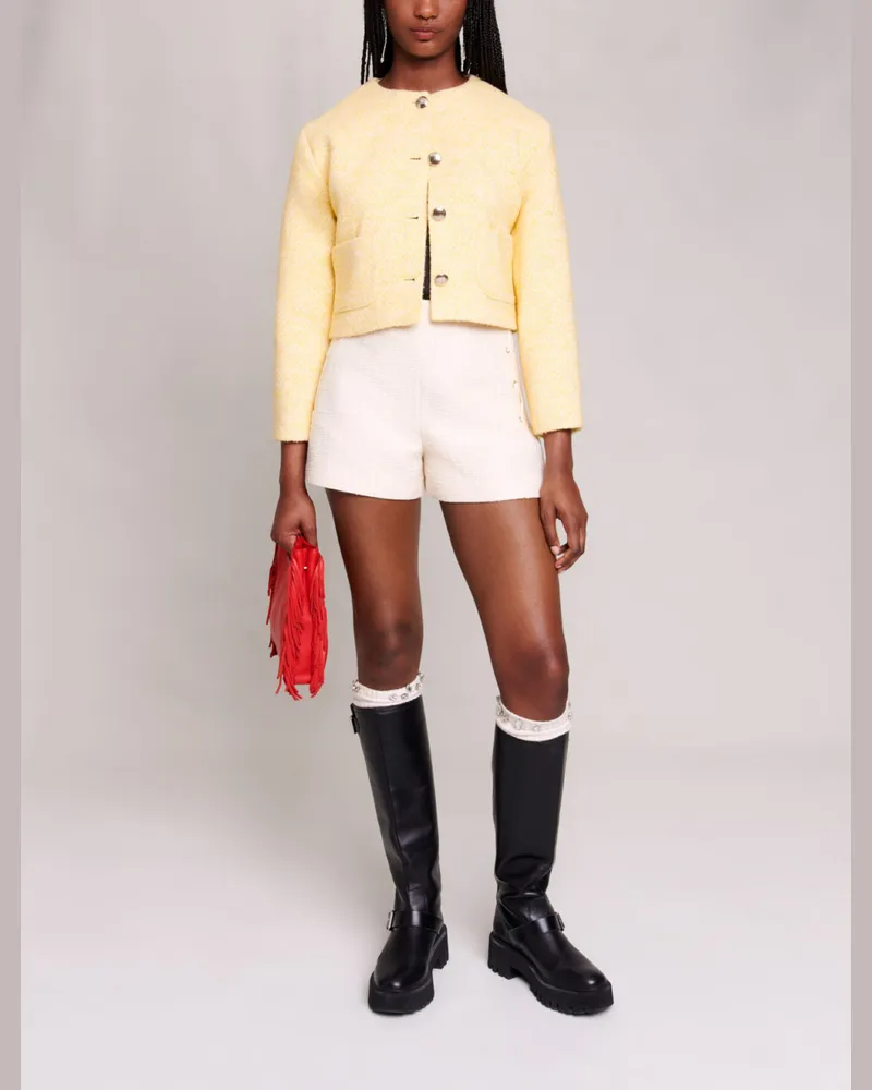 Maje Kurze Tweed-jacke - Gelb Blassgelb
