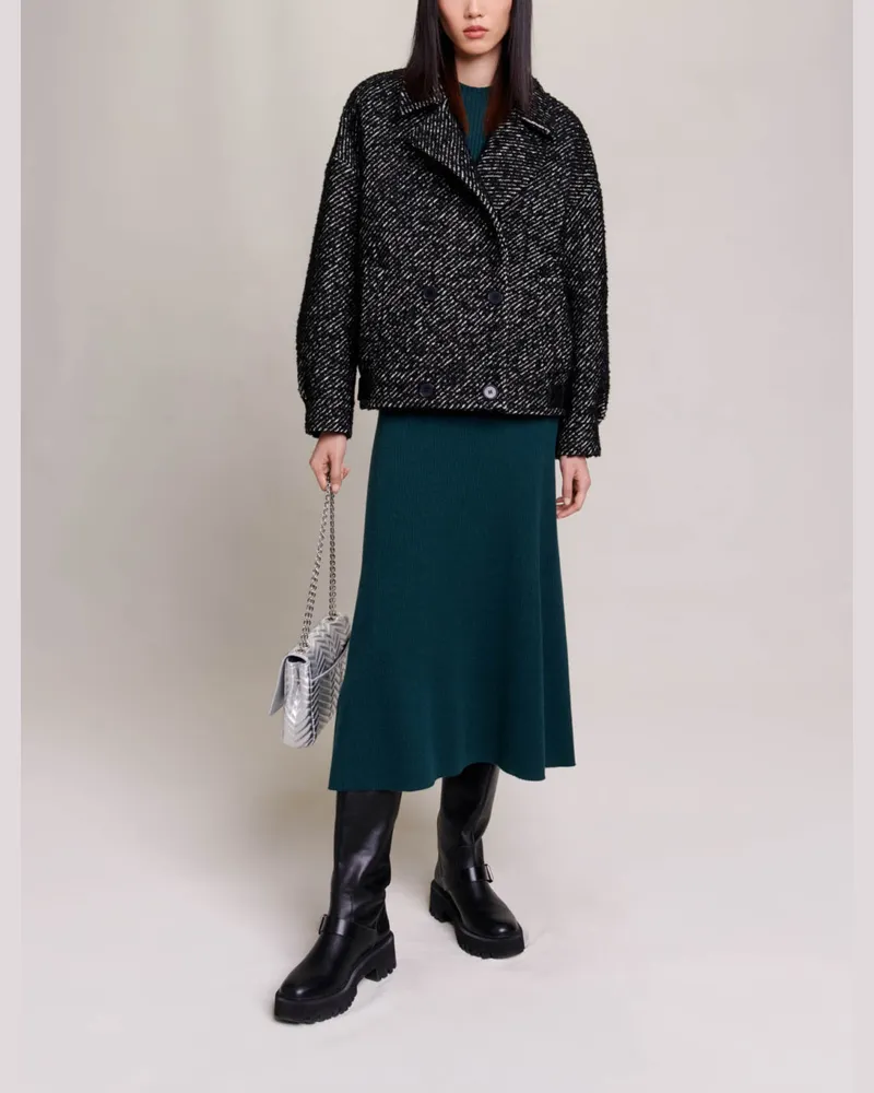 Maje Strukturierter Mantel - Schwarz / Weiß Schwarz