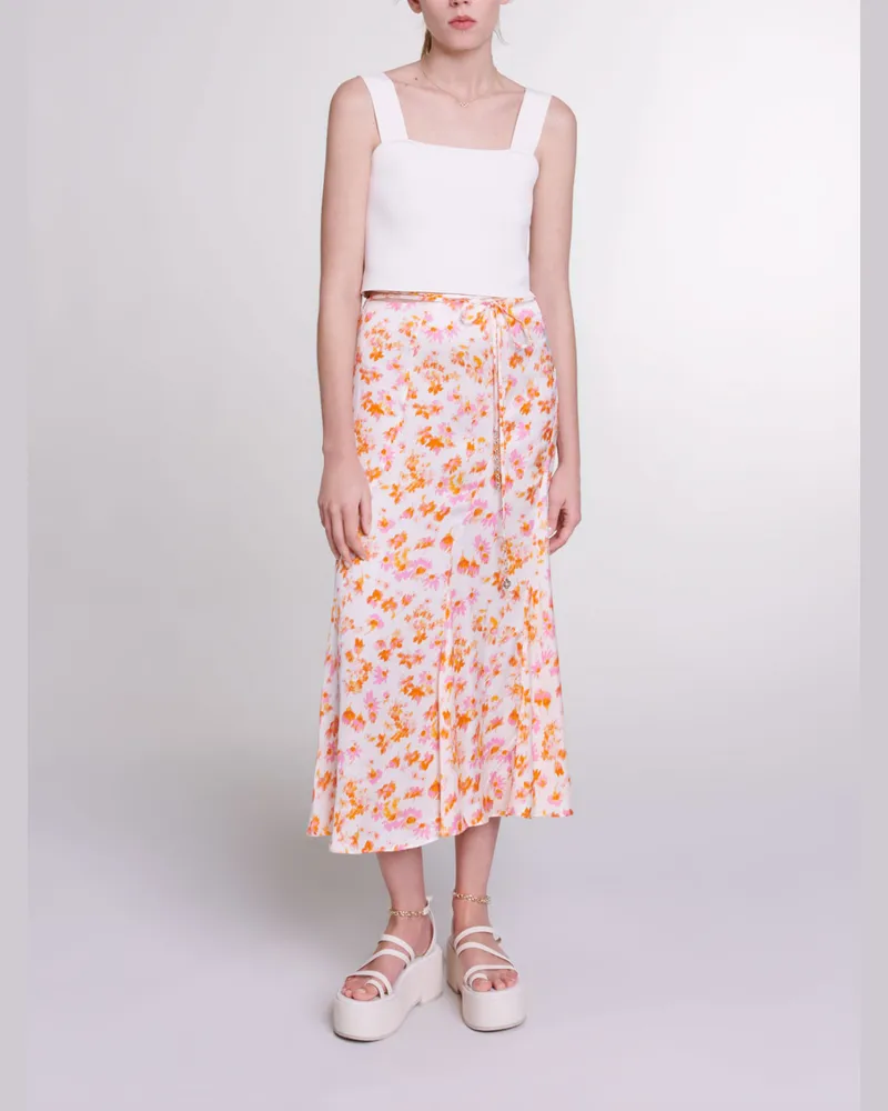 Maje Geblümter Satinrock - Imprime Printemps Fleur Orange Imprime