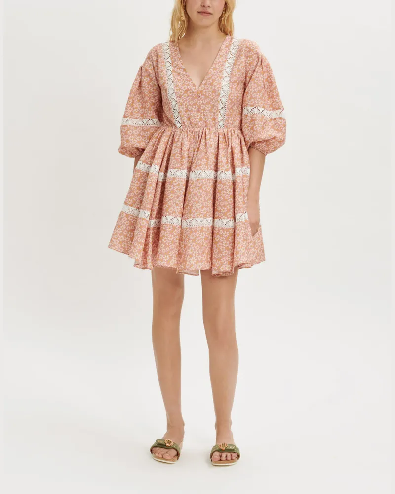 Maje Bedrucktes Kleid Mit Spitzenborten - Margerite Rosa Margerite