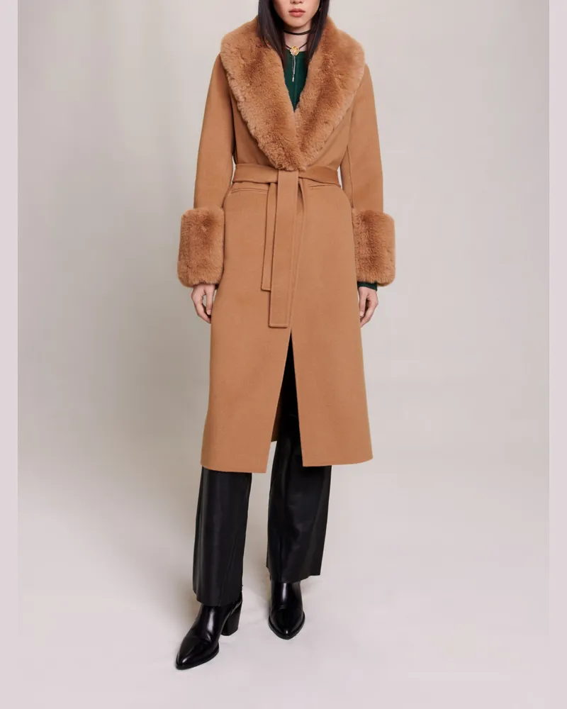 Maje Langer Wollmantel - Kamel Kamel