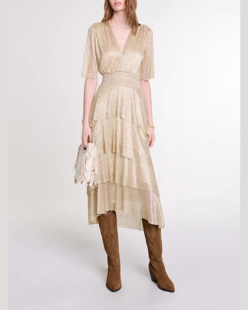 Maje Schimmerndes Kleid Mit Rüschen - Abendkleid - Gold Gold