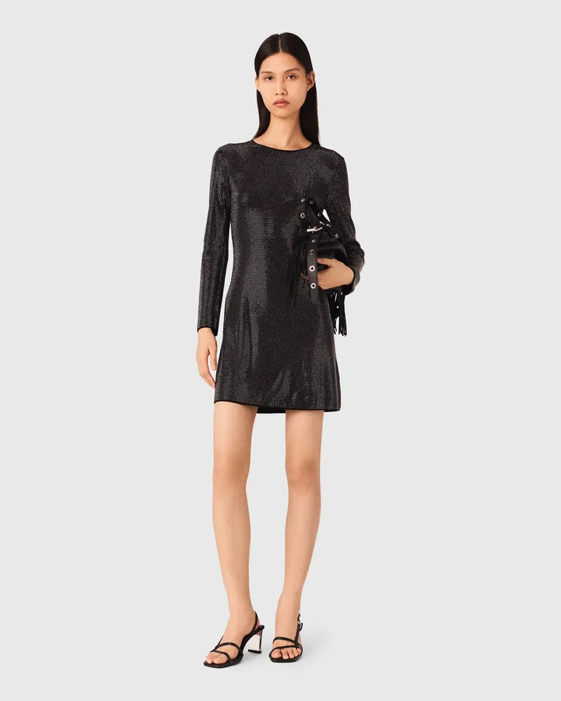 Maje Kurzes Strickkleid Mit Strass - Schwarz Schwarz