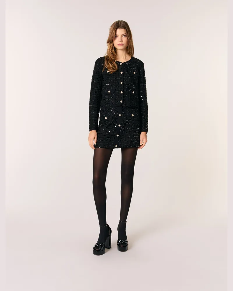 Maje Kurzer Cardigan Mit Pailletten - Schwarz Schwarz