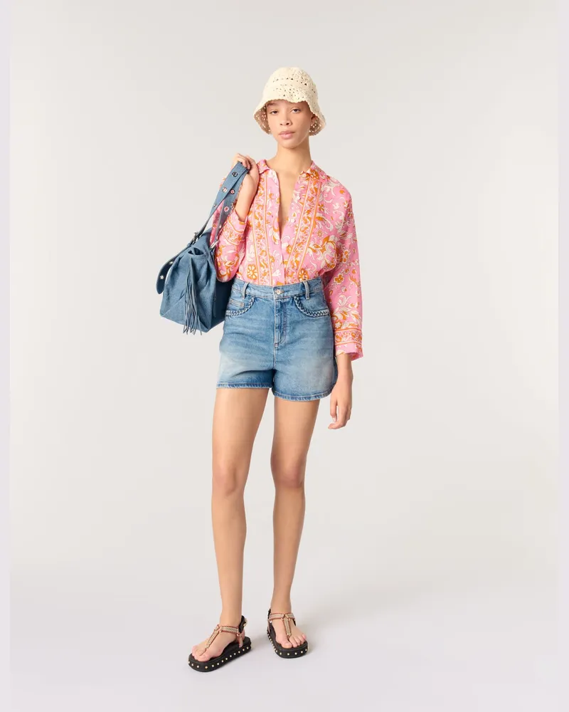 Maje Shorts Aus Denim Mit Flechtdetails - Blau Blau