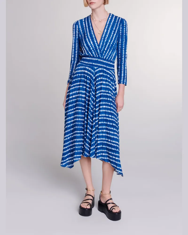 Maje Asymmetrisches, Langes Kleid - Imprime Tie Dye Goutte Bleu Imprime