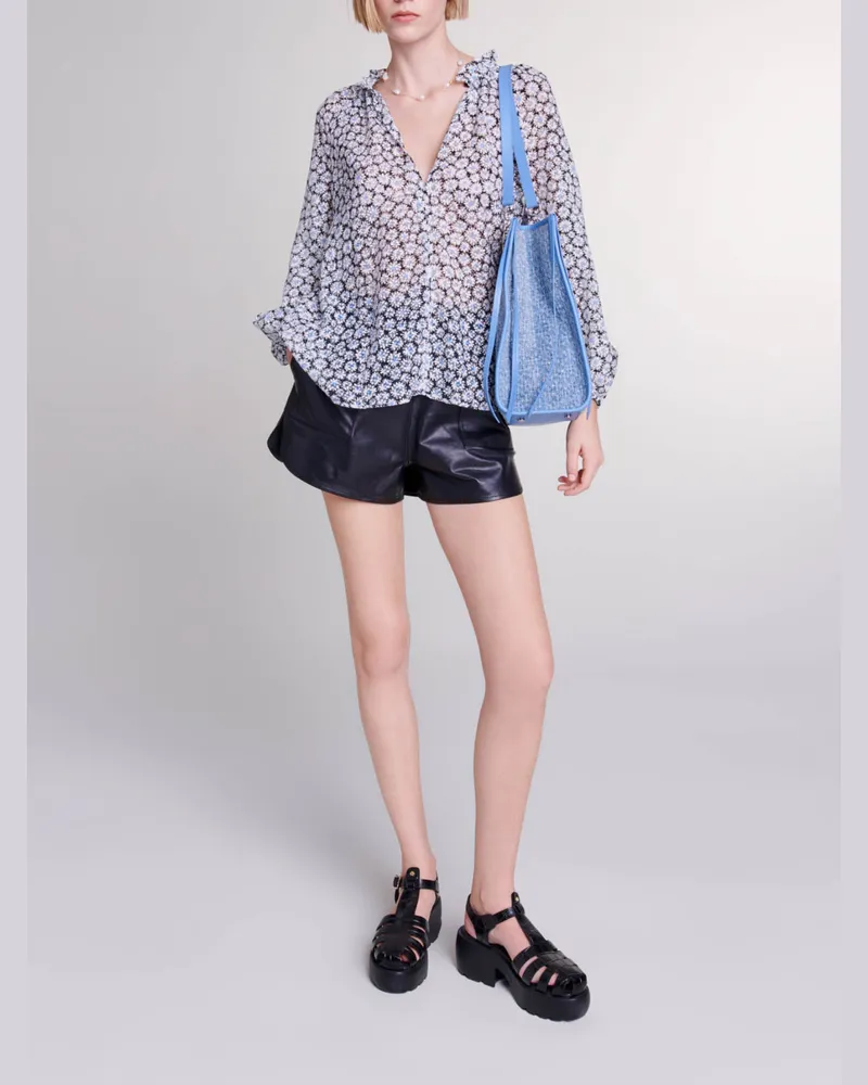 Maje Bluse Mit Blumen-print - Imprime Marguerite Bleu Imprime
