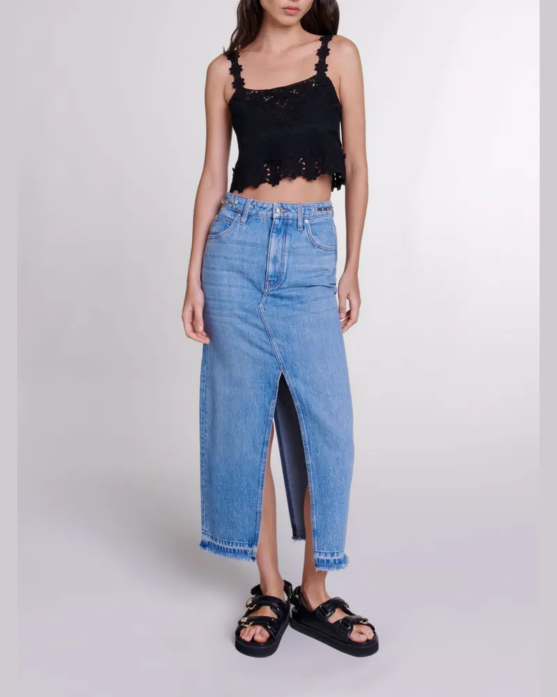 Maje Kurzes Top Mit Gipüre - Schwarz Schwarz