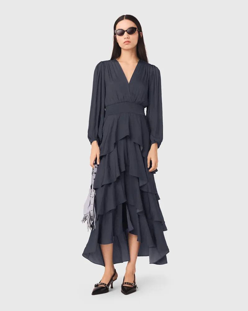Maje Langes Rüschenkleid - Marineblau Marine