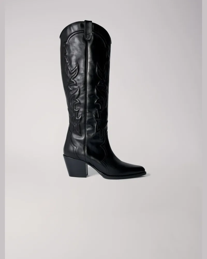 Maje Western-lederstiefel - Schwarz Schwarz