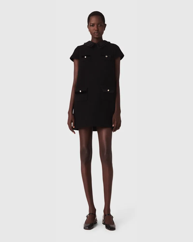 Maje Kurzes Kleid Aus Tweed - Schwarz Schwarz
