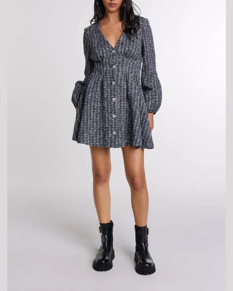 Maje Kurzes Tweedkleid - Schwarz / Weiß Schwarz