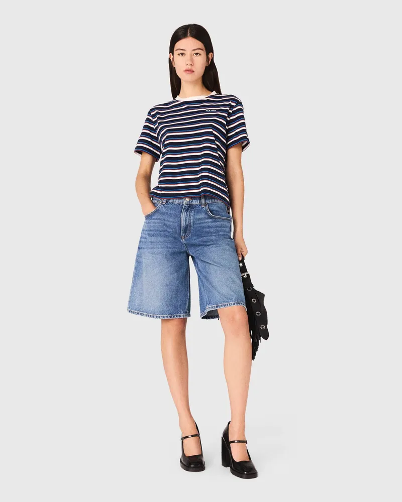 Maje Gestreiftes T-Shirt - Blanc/marine Blanc