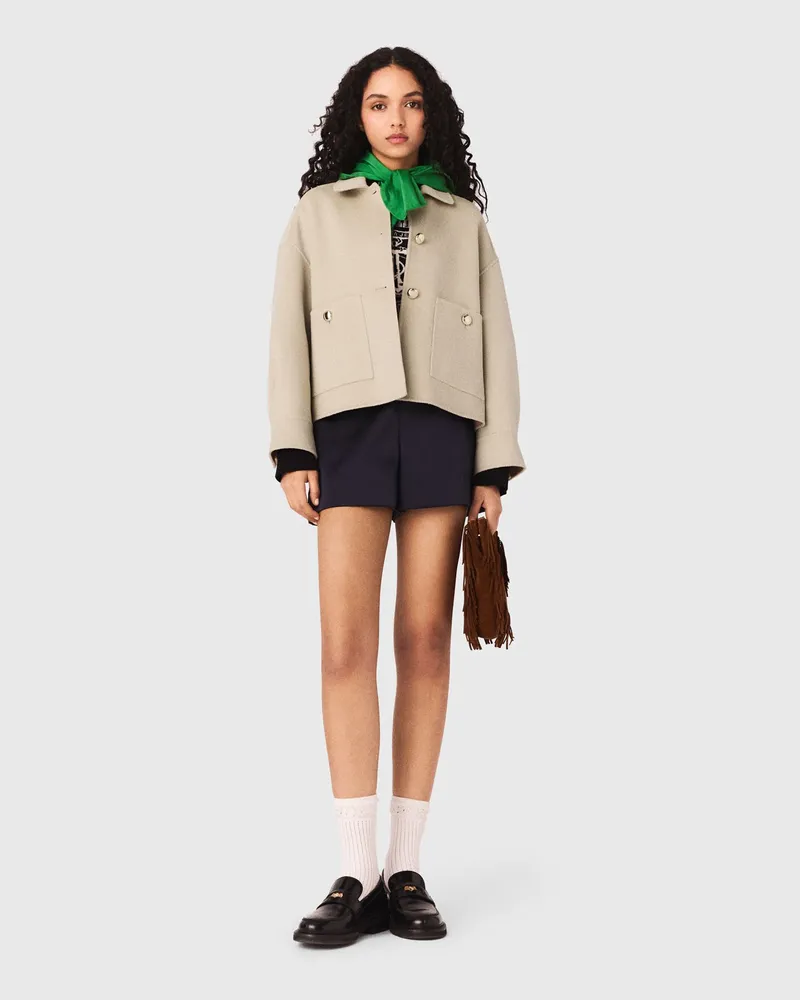 Maje Kurze Wolljacke Mit Plisseerücken - Beige Beige