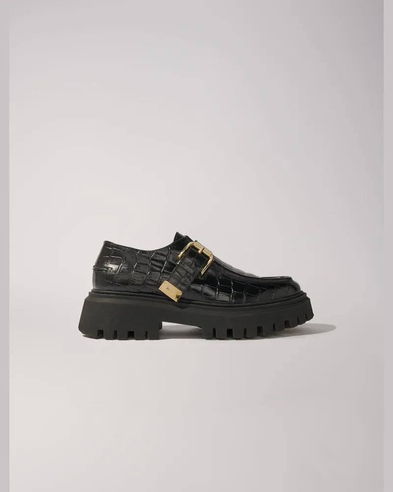 Maje Klobige Derby-schuhe Aus Leder - Schwarz Schwarz