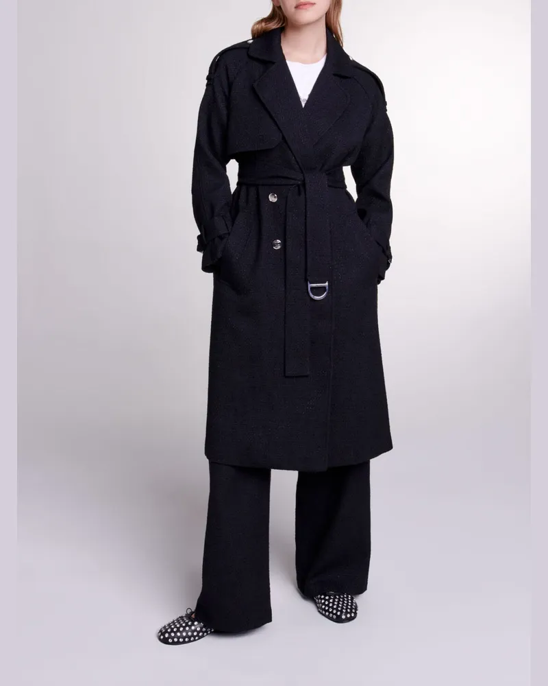 Maje Tweed-trenchcoat - Schwarz Schwarz