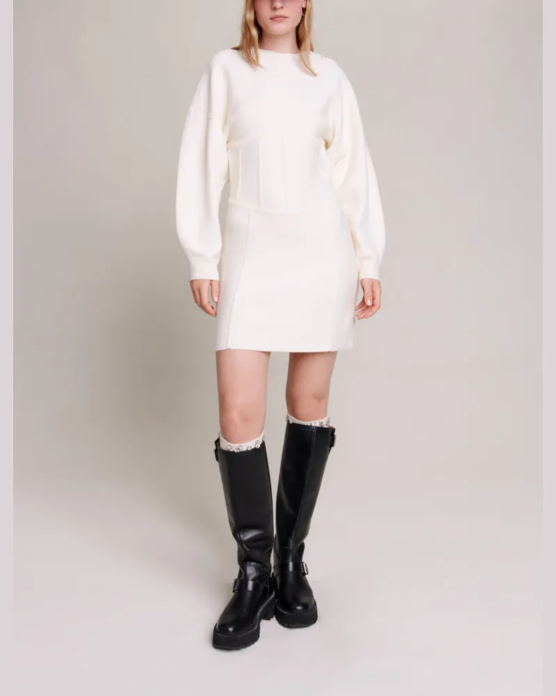 Maje Pulloverkleid In Korsettoptik - Ecru Ecru